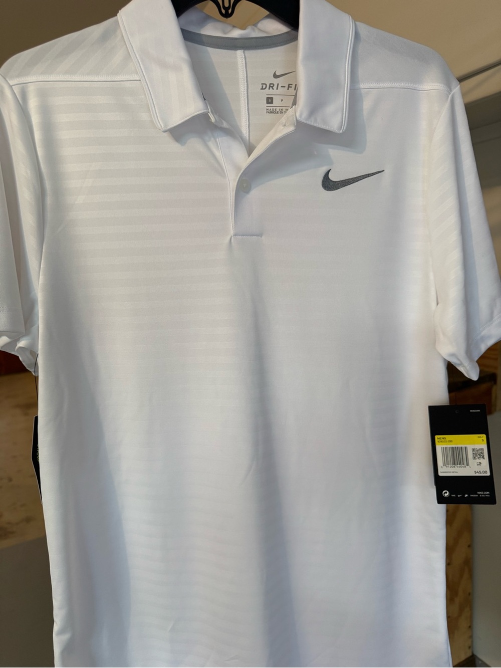 Nike White Men's Dri-FIT Polo with Gray Swoosh - Picture 2 of 7